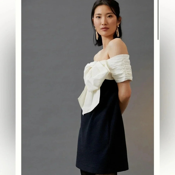 Anthropologie Maeve Black & White Colorblocked Shift Mini Dress Size S Small NWT - Picture 5 of 9